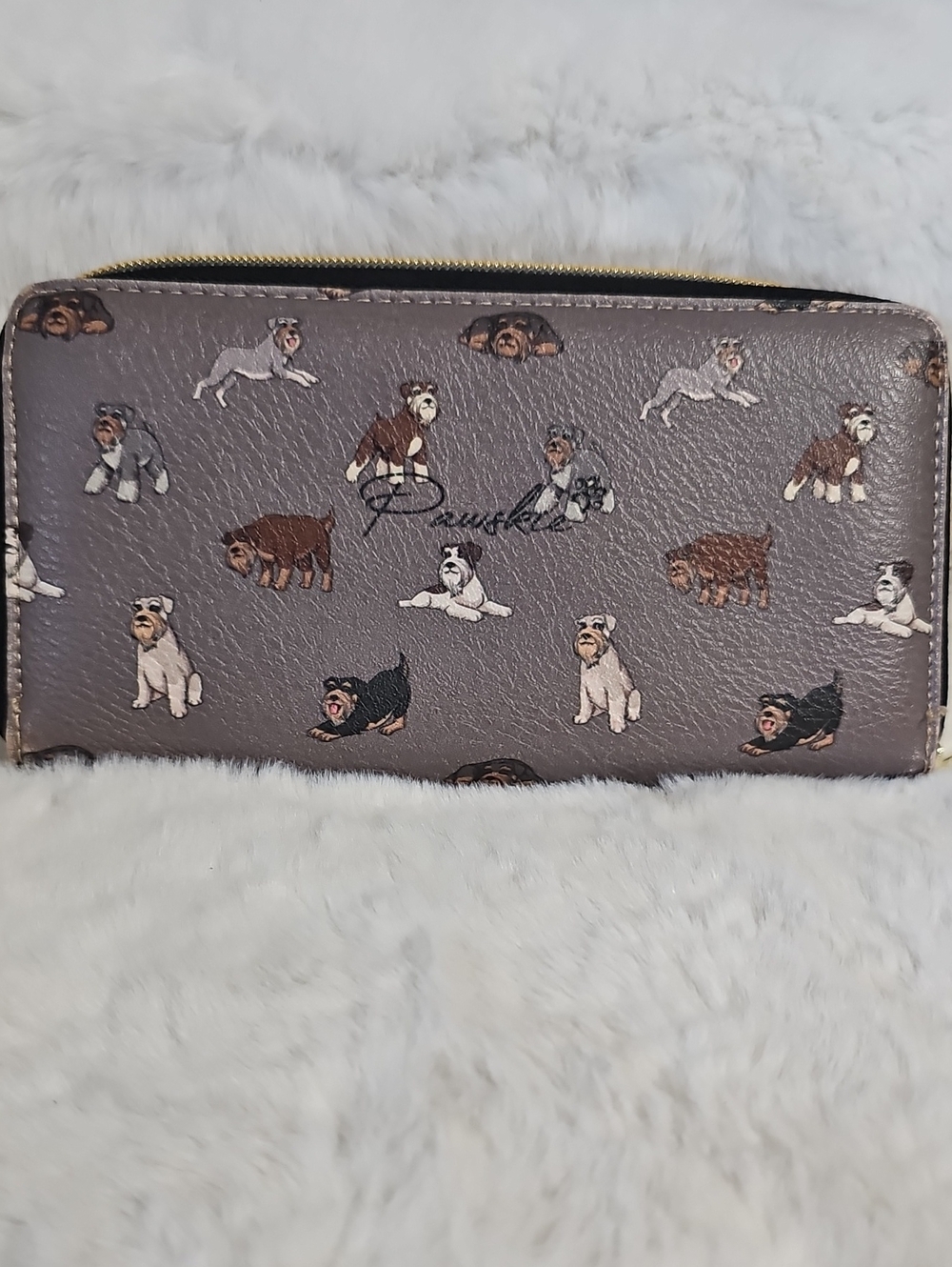 Pawskii Gray Dog-Print Zip Wallet